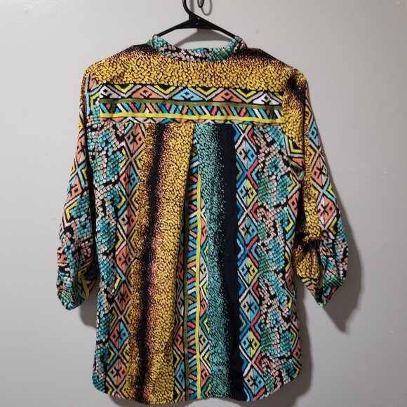 Tea Rose Women's Blouse Medium Boho Roll Tab 3/4 Sleeves - Picture 2 of 5